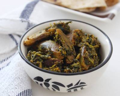 Ringan Methi Nu Shaak Recipe - Gujarati Style Eggplant & Fenugreek Leaves Sabzi