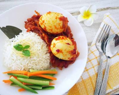 Sambal Telor with Nasi Uduk Recipe (Indonesian Style Eggs Cooked in Sambal and Lemongrass Coconut Rice)