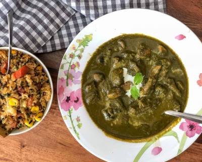 Palak Mushroom Makhani Recipe - Creamy Spinach & Mushroom 