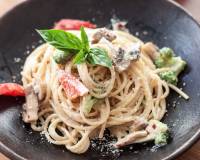 Alfredo Spaghetti with Roasted Mushroom & Broccoli Recipe