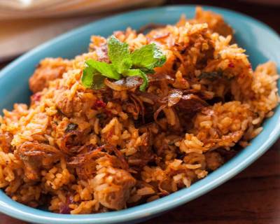 Andhra Style Vegetarian Biryani with Soya Chunks Recipe 
