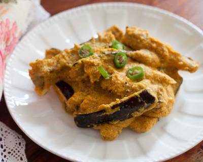 Begun Basanti Recipe - Eggplant In Mustard Yogurt Curry 