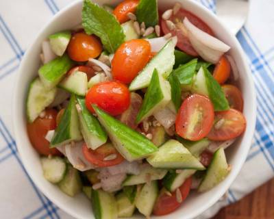 Cherry Tomato, Cucumber, Onion Salad in Red Wine Vinaigrette Dressing Recipe