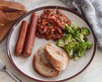 Chicken Sausages, Baked Beans and Stir Fried Broccoli Recipe