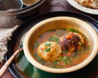 Karnataka Style Bonda Soup Recipe-Urad dal Fritters in Spicy Dal Soup 