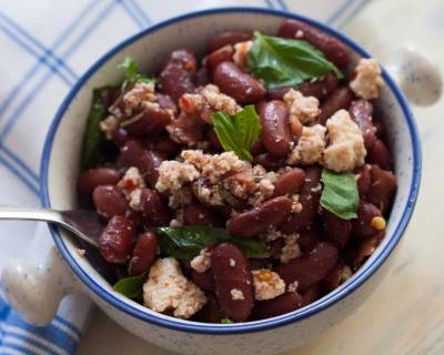 Kidney Beans, Crumbled Feta, Basil Salad with Lemon Vinaigrette Recipe