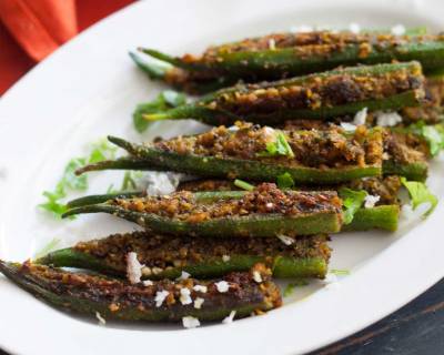 Maharastrian Style Bharli Bhindi Recipe - Stuffed Bhindi With Coconut