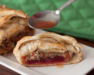 Mushroom and beet wellington With Red Vinaigrette Sauce Recipe