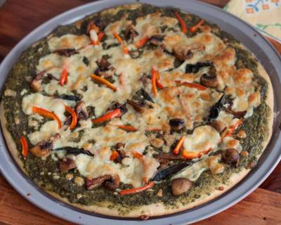 Pesto Pizza With Mushroom And Bell Pepper Recipe