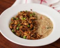 Savory Oatmeal Bowl with Chettinad Mushroom and Green Peas Stir Fry Recipe 