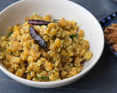 South Indian Style Vazhaithandu Poriyal Recipe - Banana Stem Curry with No Onion and No Garlic