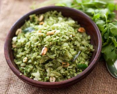 Tamil Nadu Style Kothamali Aval Upma Recipe - Coriander Poha Recipe