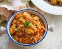 Baby Corn & Tomato Masala Bath-Rice Spiced With Pav Bhaji Masala