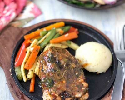 Chicken Steak Recipe With Pan Roasted Vegetables & Potato Mash 
