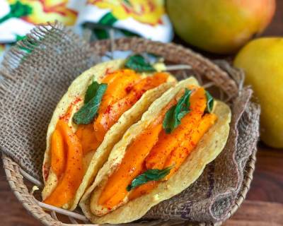 Mango Shrikhand Taco Recipe - Sweet Mango Yogurt Dip Taco