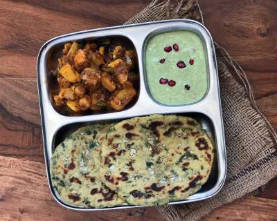 Try This Lip Smacking Meal - Jowar Garlic Naan,  Achari Aloo & Pudina Chutney