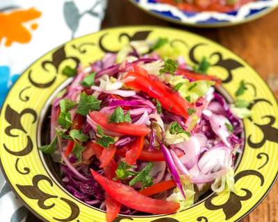 Summer Salad Recipe-Red Cabbage, Lettuce Onions & Tomatoes 