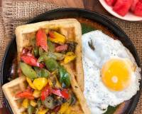 Savory Waffles With Roasted Peppers In Sun Dried Tomato Pesto Recipe 