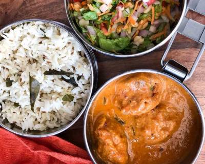 Lunch Box Ideas: Paneer Kofta, Ghee Rice & Salad 