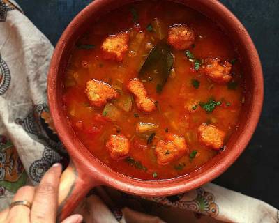 Assamese Boror Tenga Recipe (Vegetarian Sour Curry With Masoor Dal Fritters)