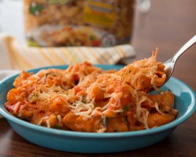 Baked Cheesy Rigati Pasta Recipe With Roasted Veggies 