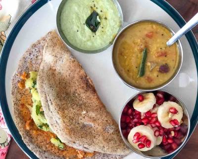 Breakfast Meal Plate : Mysore Masala Dosa, Coconut Chutney And Vengaya Sambar