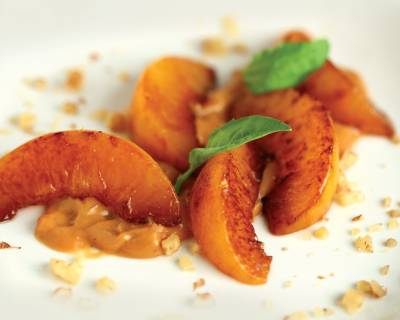 Roast Peaches with Coconut Walnut Sauce Recipe