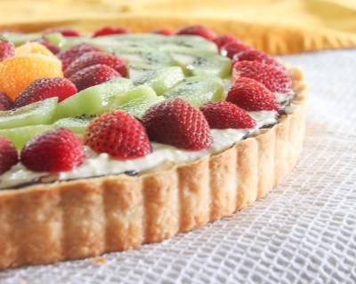 Eggless Cheesecake Recipe -  Topped with Tropical Fruits