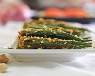 Bharva Bhindi Recipe - Pan Fried Stuffed Okra With Spices & Peanuts