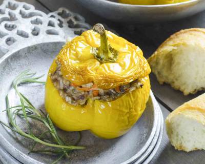 Vegetarian Stuffed Bell Peppers with Spiced Potato Recipe (Stuffed Capsicum)