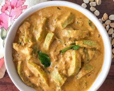 Snake Gourd Salan Recipe (Snake Gourd Cooked In Tangy Spicy Peanut Sesame Curry)