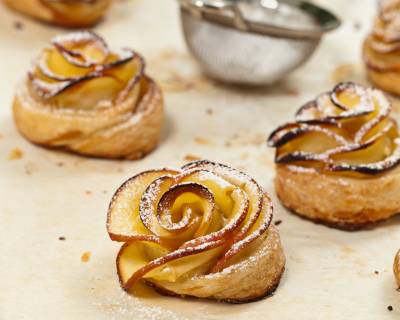 Apple Roses Recipe With Homemade Puff Pastry Sheets (Eggless)
