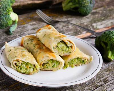 Broccoli & Cheese Filled Crepe Recipe (with Roasted Red Peppers)