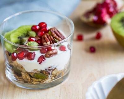 Granola Yogurt Parfait Recipe with Fresh Kiwi & Pomegranates