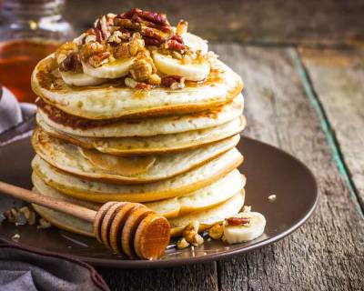 Whole Wheat Pancake Recipe With Banana, Honey And Nuts