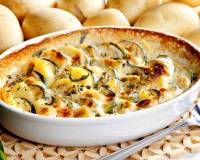 Roasted Potatoes & Zucchini Bake Recipe In A Creamy Parsley Sauce