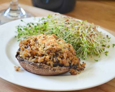 Stuffed Portobello Mushrooms Recipe With 7 Grain Rice And Sprout Salad