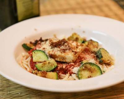 Tofu Parmigiana Recipe with Spaghetti and Tomato Basil Sauce