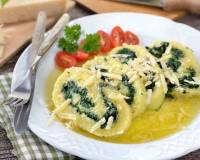 Potato Spinach Roulade Recipe With Parmesan Cheese & Herbed Butter Sauce