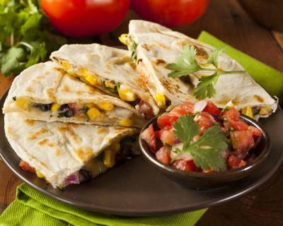 Corn & Soy Quesadillas with Spicy Mexican Salsa
