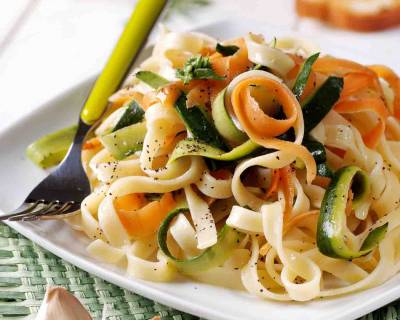 Spring Vegetables Tagliatelle Pasta in Mustard Lemon Basil Sauce