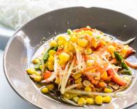 Thai Spicy Green Papaya Salad Recipe With Sweet Corn - Som Tum Khao Pod