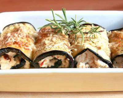 Stuffed Roasted Eggplant Rolls Recipe (With Sun Dried Tomatoes and Feta)