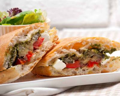Roasted Vegetable Panini Sandwich With Feta Cheese Recipe