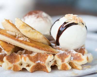 Buckwheat & Oat Waffle Recipe With Bananas & Vanilla Ice Cream