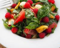 Summer Salad with Goat Cream Cheese, Apricots and Raspberry Dressing