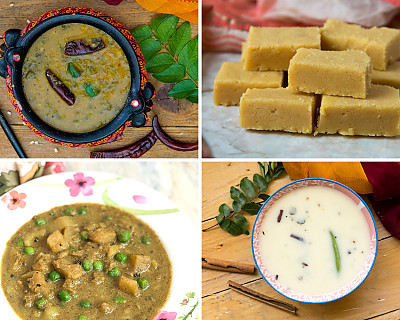Weekly Meal Plan - Huli Soppu Saaru, Mysore Pak, Coconut Peas Curry, and More