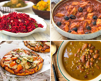 Weekly Meal Plan - Pini Pizza, Beetroot Peanut Salad, Tofu Curry, and More