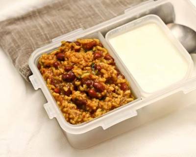 Kids Lunch Box - Punjabi Rajma Masala, Steamed Rice And Yogurt